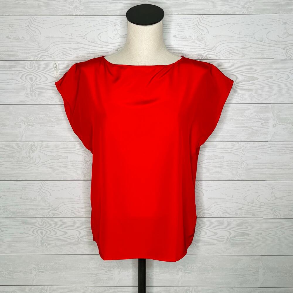 Vintage 80s Avon Fashions Red Satin Cap Sleeve Blouse Top Sz 7/8 Retro Workwear